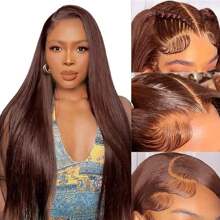 PAZAT 250 Density Chocolate Brown Straight Lace Front Wigs 34 Inch Straight Wigs Human Hair Chocolate Brown Lace Front Wig Human Hair Human Hair Frontal Wigs Human Hair 13X4 Brown Wig Human Hair Short Bob Wigs(8inch)