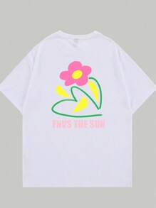 Cotton T-Shirt Floral Style Nature Printed Breathable Premium Soft Comfort Summer - 白色 - 查看 3