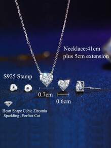 1 Set 5A Grade Cubic Zirconia 925 Sterling Silver Classic Heart Shape Pink Pendant Necklace And Earrings, Engagement, Daily Party Jewelry Sets For Women, Anniversary, Holiday Gifts - Pink - View 4