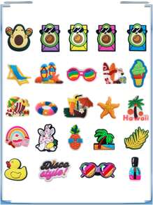 24 de bucăți Hawaii Disco Alphabet Series DIY Charms pentru breloc pantofi sandale genți de plajă, Charms pantofi PVC pentru saboți calitate premium decorațiuni populare accesorii cadouri excelente pentru Crăciun, ziua de naștere, petrecere