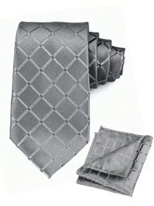 Conjunto de corbata y pañuelo de bolsillo de cuadros escoceses trenzado, clásico y formal, de alta calidad en jacquard, en colores negro, verde, azul y gris, para hombres