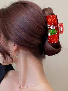 1 kẹp tóc thiết kế hình ông già Noel và cây thông Noel cổ điển thanh lịch - Kẹp tóc bằng nhựa hình chữ nhật lớn có hình bông tuyết và họa tiết hoạt hình, phù hợp với kiểu tóc ngày lễ - Nhiều màu - Xem 3