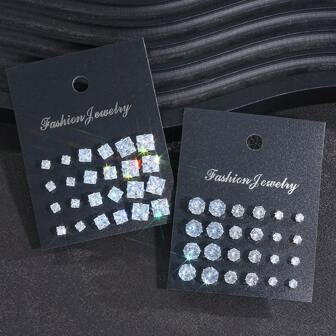 Set de 48 piezas de aretes geométricos cuadrados y redondos con brillo minimalista de diseño unisex para fiestas, citas, uso diario, mejor opción de regalo para Halloween, Navidad, Día de San Valentín, Día de la Madre