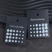 48pcs/Set Fashionable Minimalist Bling Bling Sparkling Square & Round Geometric Stud Earrings Set, Unisex Design For Holiday Party, Date, Daily Wear, Best Gift Choice For Halloween, Christmas, Valentine's Day, Mother's Day,Mom,Mother,Mother's Day,Gift - Silver - View 2
