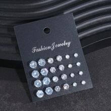 48pcs/Set Fashionable Minimalist Bling Bling Sparkling Square & Round Geometric Stud Earrings Set, Unisex Design For Holiday Party, Date, Daily Wear, Best Gift Choice For Halloween, Christmas, Valentine's Day, Mother's Day,Mom,Mother,Mother's Day,Gift - Silver - View 5