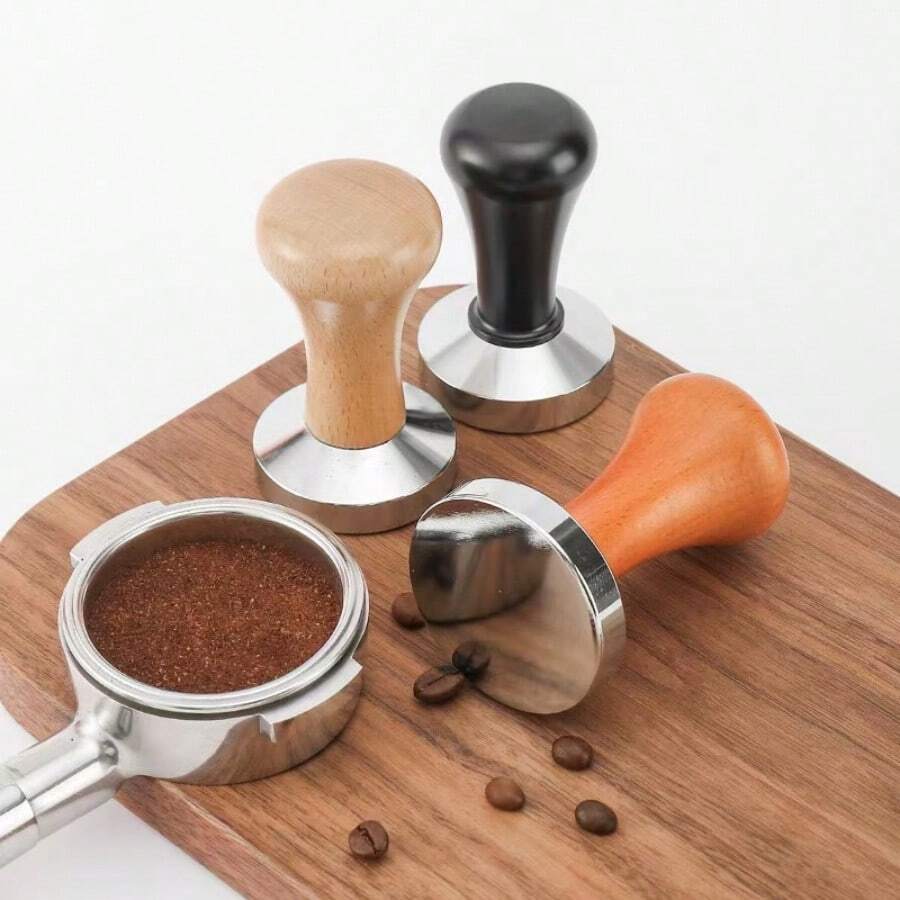 Espresso Coffee Tamper, Solid Wood Handle Stainless Steel Flat Bottom Tamper - Multicolor - View 1