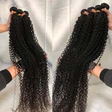 Kareenma 4 Kinky Curly Hair Bundles With 5x5 Lace Closure Brazilian Human Hair Bundles Kinky Curly Lace Closure Raw 12A Unprocessed Human Hair Weave Remy Natural Color 5x5 Free Part 150% Density Transparent Lace For Women - Đóng ren 5x5 - Xem 9