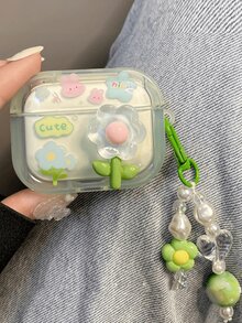 1 件新鲜花朵设计耳机盒兼容 iPhone、Airpods 1/2、Airpods 3/Pro/Pro2 无线耳机保护套，男朋友/女朋友礼物 - ins小清新綠色花朵 - 查看 3