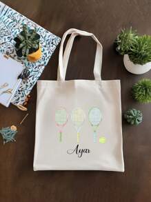 Customized Tennis Style Pattern Text Personalized Tennis Handbag, Customized Tennis Handbag, Tennis Sports Gift, Personalized Tennis Bag, Tennis Love Bag, Tennis Gift Canvas Bag Shoulder Bag Student Handbag Casual Canvas Bag Large Capacity Shoulder Bag Shopping Bag, Suitable For Shopping, Dating, Vacation, Travel, Festivals, Parties, Gifts, Suitable For Women, Mothers, Teachers, Nurses, Etc - Multicolor - View 11