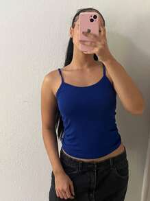 Aesthetic Moda Basic Strappy Tank Top - Xanh đậm - Xem 2