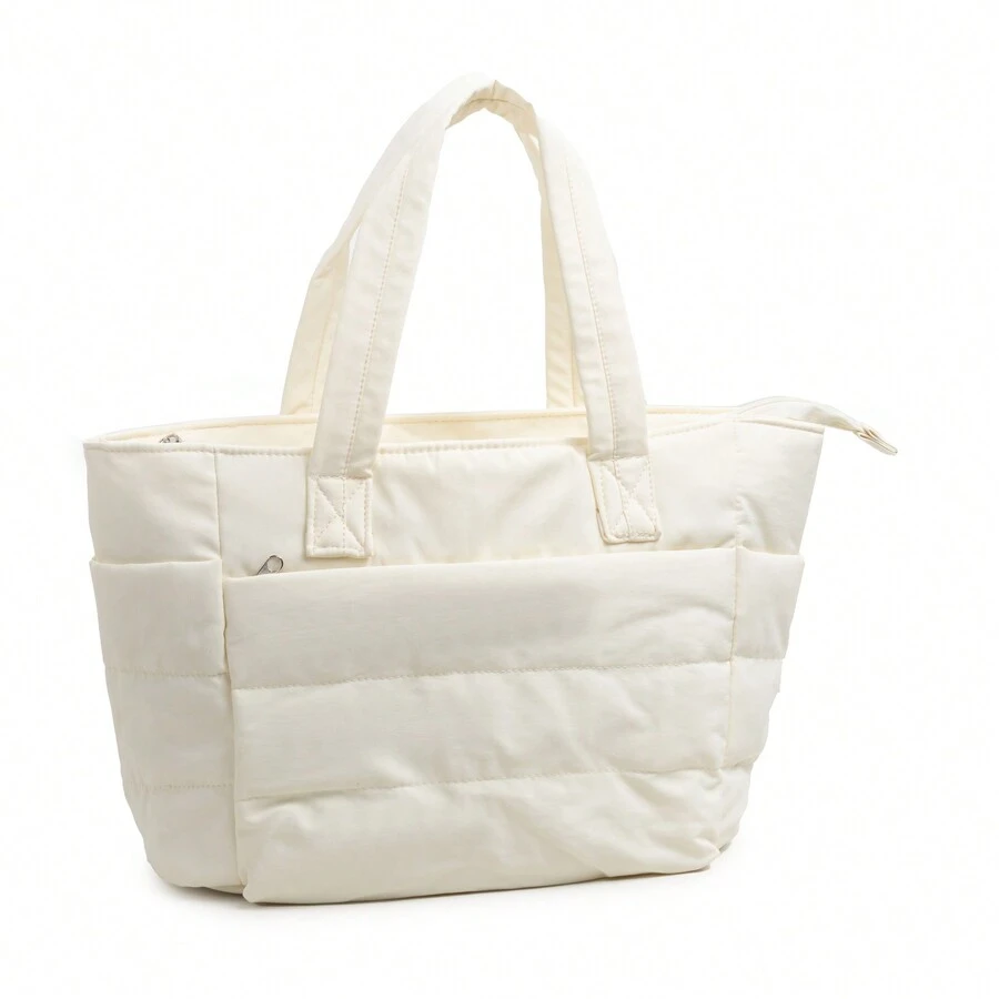 Tote Bag For Women, Lightweight Puffy Tote Bag With Compartments Shoulder Bag - 米色 - 查看 1