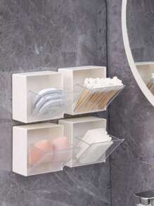 4pcs/2pcs/1pc Wall Mounted Clean Swab Storage Box, Cosmetics Storage Box, Jewelry Storage Box, Plastic Storage Rack, Used For Organizing And Storing Clean Swabs, Dental Floss, Hair Cords, Hair Clips, Makeup Pad, Powder Puff, Suitable For Home, Dormitory, Commercial, Bathroom, Room Decoration, Christmas Gifts