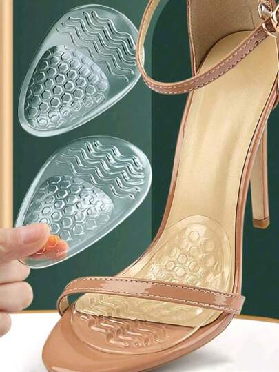1 Pair GEL Honeycomb Forefoot Cushion Pads For High Heels, Soft Shock-Absorbing Particles Textured Anti-Slip Insoles, Half Size Up