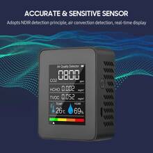 Detector portátil mini de CO2, monitor de calidad del aire con temperatura y humedad, de resina ABS, batería recargable, alimentación por USB, para viajes y uso doméstico interior, instrumento de medición industrial, voltaje máx. de 36V, capacidad de 1200mAh - Multicolor - Ver 1