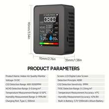 Detector portátil mini de CO2, monitor de calidad del aire con temperatura y humedad, de resina ABS, batería recargable, alimentación por USB, para viajes y uso doméstico interior, instrumento de medición industrial, voltaje máx. de 36V, capacidad de 1200mAh - Multicolor - Ver 7