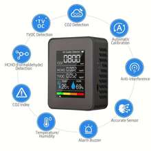 Detector portátil mini de CO2, monitor de calidad del aire con temperatura y humedad, de resina ABS, batería recargable, alimentación por USB, para viajes y uso doméstico interior, instrumento de medición industrial, voltaje máx. de 36V, capacidad de 1200mAh - Multicolor - Ver 2