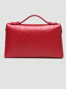 1 peça Bolsa de ombro quadrada de PU com grãos de avestruz de cor sólida, bolsa pequena para mulheres, adequada para combinação elegante diária e viagens