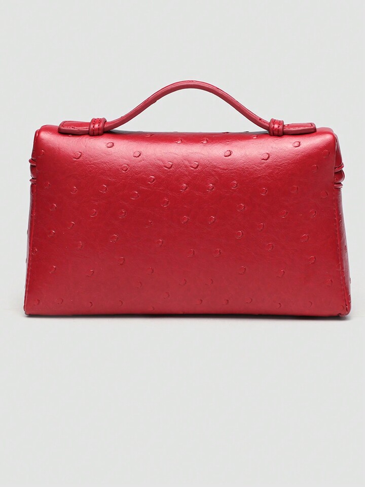 1pc Solid Color Ostrich Grain PU Square Shoulder Bag, Small Handbag For Women, Suitable For Everyday Stylish Matching And Travel