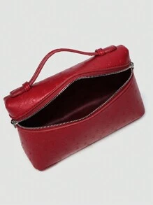 1 peça Bolsa de ombro quadrada de PU com grãos de avestruz de cor sólida, bolsa pequena para mulheres, adequada para combinação elegante diária e viagens
