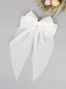 1 件装纯色网状蝴蝶结发夹女童优雅蝴蝶结发夹儿童带尾巴发夹女童节日派对鳄鱼夹 - 彩色 - 查看 1