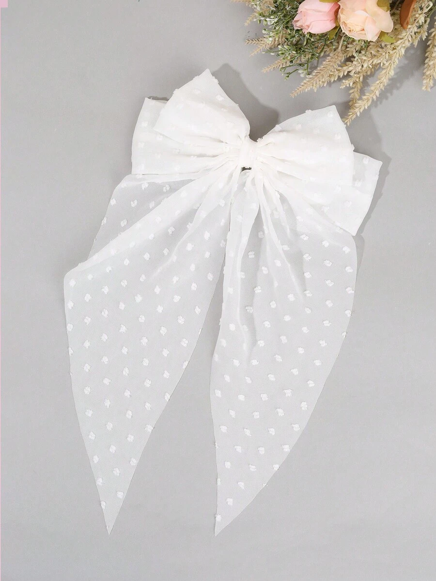 1 件装纯色网状蝴蝶结发夹女童优雅蝴蝶结发夹儿童带尾巴发夹女童节日派对鳄鱼夹 - 彩色 - 查看 1