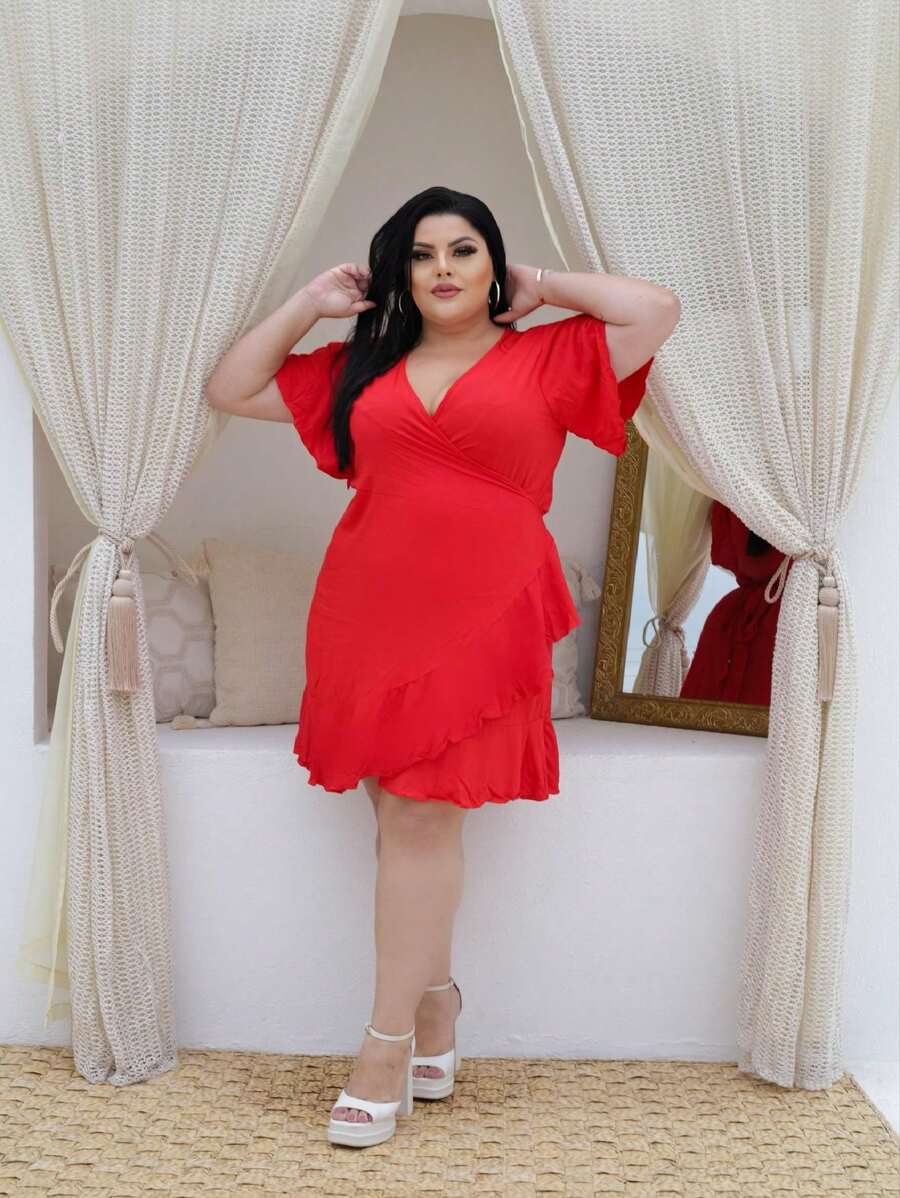 HELOISA ENVELOPE PLUS SIZE WOMEN'S DRESS - 紅色 - 查看 1