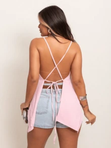 Cropped Top With Straps, Ruffle Detail, Duna Fabric, Comfortable, Versatile, Women's Fashion - 淺粉色 - 查看 2