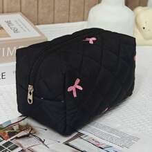 刺绣蝴蝶结化妆包，方便的绗缝大容量，简约时尚返校用品