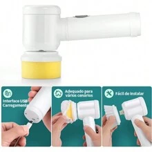 Escova Elétrica de Limpeza 5 em 1 Sem Fio Limpador Multiuso Prático Com Mais Duas Cabeças de Escova - BRANCO - Visão 3