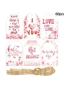 Conjunto de 60 piezas de nuevos adornos para el Día de San Valentín, etiquetas colgantes con texto "Feliz Día de San Valentín", decoración, regalos, accesorios para fiestas