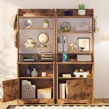 Nightstand With Charging Station, 55" Tall End Side Table With Storage Cabinet, Small Bookshelf, For Living Room Office Bedroom, Vintage Brown