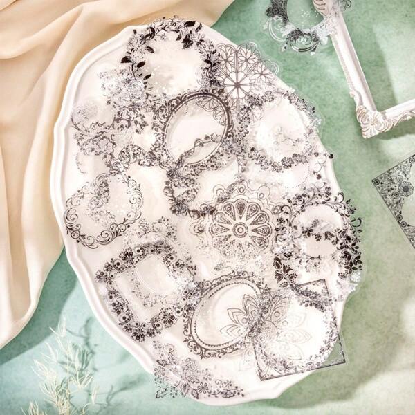 20pcs/Pack Lace DIY Embellishment Sticker, Distressed Frame Lace Material Sticker