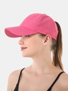 1 pieza Gorra de béisbol ajustable de color negro sólido y malla transpirable en la espalda para mujer, para verano y Halloween