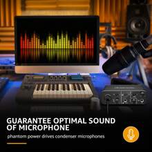 USB Audio Interface Mic Preamps With USB C Cable Adapter 48V Phantom Power 24 Bit Support Smartphone, Tablet, PC Recording,Microphones,Usb Microphone For Pc,Iphone Microphone Set - Black - View 5