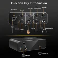 USB Audio Interface Mic Preamps With USB C Cable Adapter 48V Phantom Power 24 Bit Support Smartphone, Tablet, PC Recording,Microphones,Usb Microphone For Pc,Iphone Microphone Set - Black - View 1