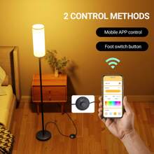 1PC Living Room Floor Light,E26 Base, Remote Control And App Control, Modern Vertical Light With Lamp Shade, Minimalist High Light With Foot Switch, For Reading In Bedroom Living Room And Study With A Light Bulb - Xem 11