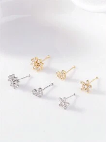 KARYOKO Bộ 3 chiếc ghim mũi nữ, đá Cubic Zirconia sáng bóng AAA hình trái tim và hoa đính kèm ghim bi và nhẫn mũi xương Ngày lễ tình nhân, Mẹ, Mẹ, Ngày của Mẹ, Quà tặng - Khuyên mũi - Xem 2