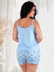 Short Doll Pajamas Soft Touch Suede Comfortable Strap Women's Silk Print REF: ALCASILK - Màu xanh nhạt - Xem 3