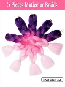 1/3/5 件/包渐变红色辫子大号编织马尾辫合成钩针接发时尚日常使用派对角色扮演万圣节 24 英寸 - 漸層粉紅色 - 查看 3