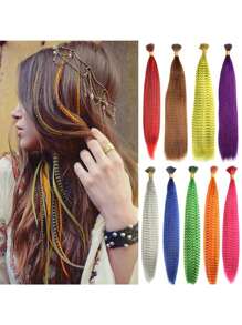 彩色羽毛合成接发 耐热耐高温 适合女性 16 英寸 10 件套 适合圣诞派对使用 - 彩色 - 查看 2