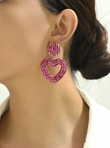 1 对时尚简约几何心形吊坠耳环，适合女士，流行热粉色和绿色，个性珠宝，适合节日派对正式舞会配饰，女士和情侣礼物 - 彩色 - 查看 1