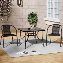 Living And Home Metallic And Tempered Glass Garden Table With Parasol Hole Outdoor - Square(105cm D x 105cm W x 72cm H ) - View 6