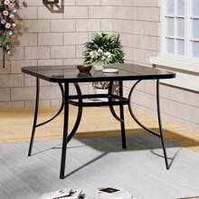 Living And Home Metallic And Tempered Glass Garden Table With Parasol Hole Outdoor - Square(105cm D x 105cm W x 72cm H ) - View 4