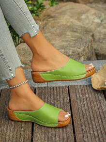 Dép đế dày hở mũi Cross-Border Plus Size 36-45, màu be, xanh lá, thường ngày, ngoài trời, kỳ nghỉ, bãi biển, phong cách La Mã, dép đế xuồng đế xuồng nhẹ và thoải mái dành cho nữ - bột đậu xanh - Xem 5