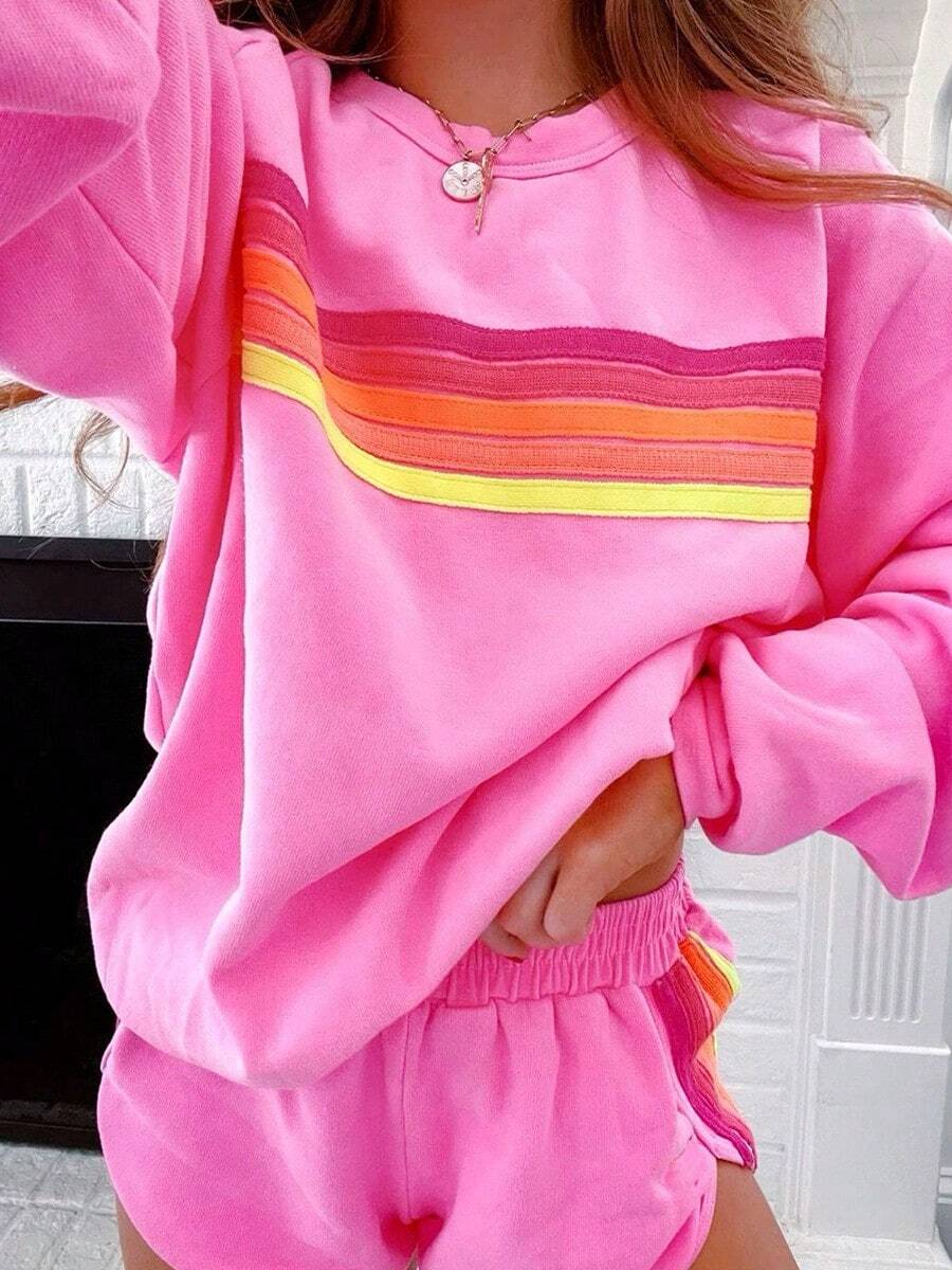 Scacto New Loose Slim Fit Casual Suit Women  Fashion & Color Matching Long Sleeve Two-Piece Set Women - 粉色 - 查看 1