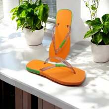 Personalized Women's Flip Flops In Glitter New Beach Fashion - 綠色/粉紅色 - 查看 6
