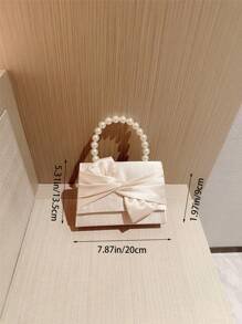 Túi xách satin xếp ly cổ điển dành cho nữ, Túi xách dạ hội quai xách giả ngọc trai, Túi dự tiệc có nắp đậy, Ví cầm tay dự tiệc cưới trang trọng có dây đeo xích - Màu be - Xem 3