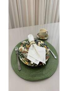 2/4/6 Pieces Round Placemat Set Sousplat Kitchen Dining - 橄欖綠 - 查看 2
