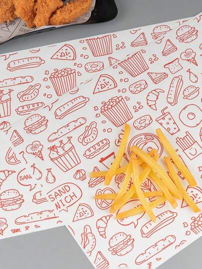 25/30/40/50/70/100张食品餐垫防油纸，防油汉堡包装纸，面包饭团三明治包装纸，烘焙油炸食品包装纸