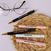 5pcs/Set Fun Slogan Ballpoint Pen Set - 1.0mm Tip, Black Ink, Vibrant Motivational Quotes, Unique Office Gift For Colleagues, Personalized Everyday Writing Pen Set With Humorous Slogans Back To School